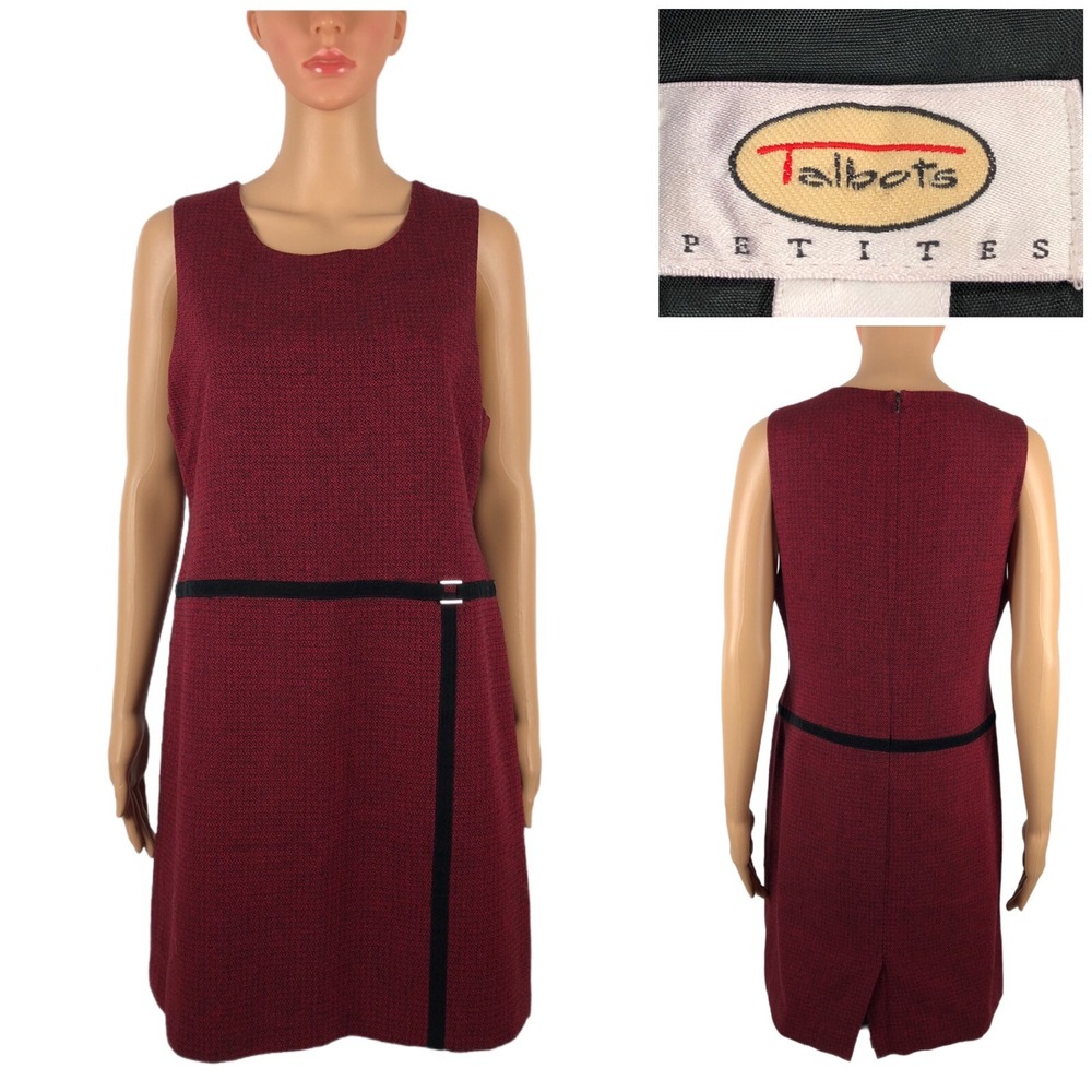 Talbots Womens 8 Petites Dress Red Geometric Wool Blend Shift Work Casual EUC